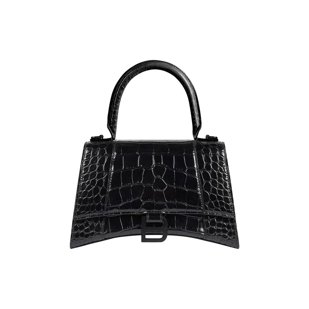 Balenciaga Hourglass Small Croc Embossed Top Handle Bag 'Black'