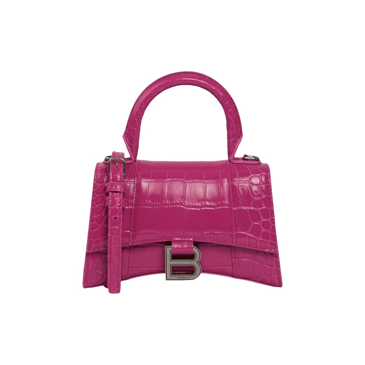 Balenciaga Hourglass XS Croc Embossed Top Handle Bag 'Pink'