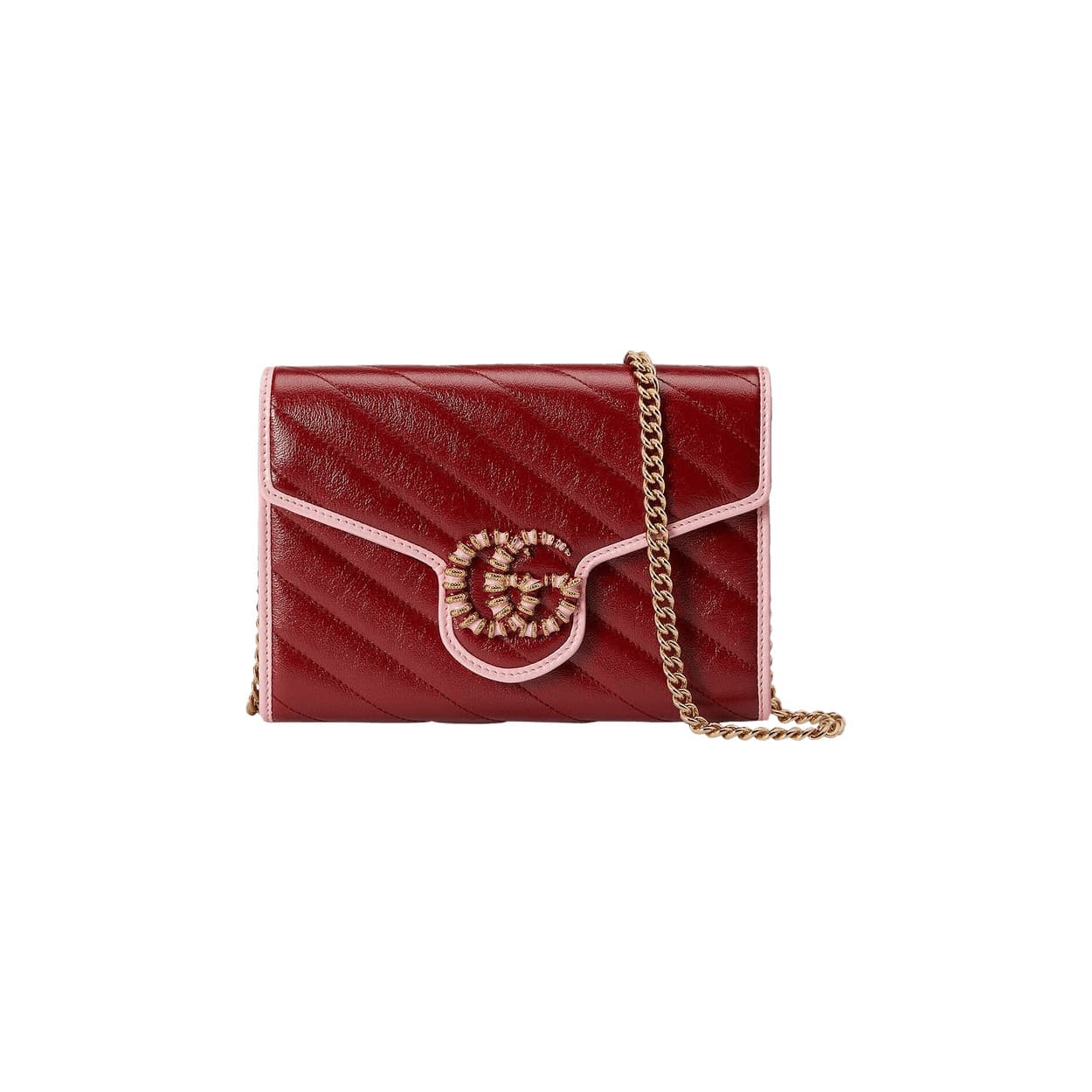 Gucci GG Marmont Mini Chain Bag 'Dark Red/Pastel Pink'