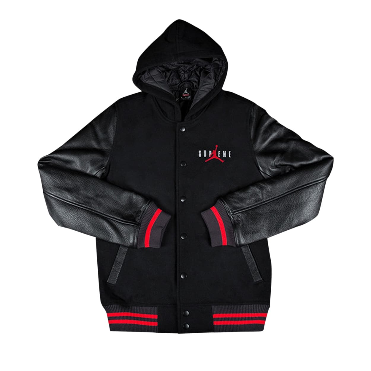 Supreme x Jordan Hooded Varsity Jacket 'Black'